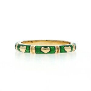 Hidalgo Heart Eternity Band - Yellow Gold 18k Love Green Enamel SZ 6 1/2 Ring